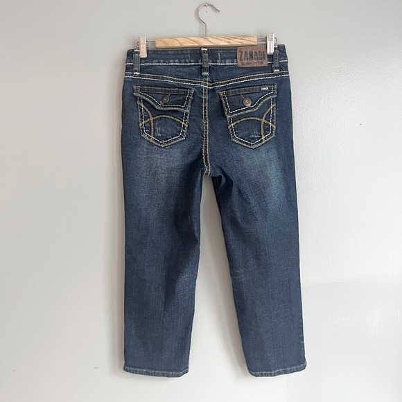 Zanadi Denim - Zanadi Vintage Y2K Whiskered Crop Jeans Capris Thick Stitch Flap Pockets Denim 6